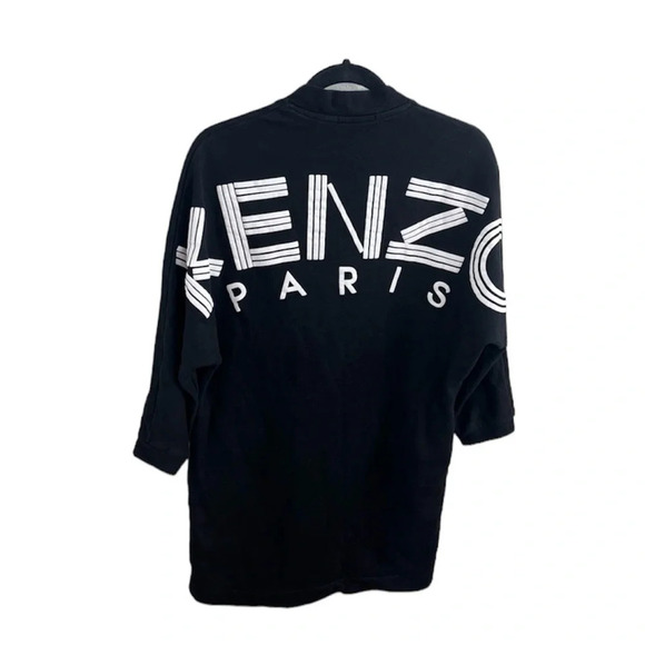 KENZO Sport Sweater Terry Cloth Sweatshirt Dress Black Logo Back V-Neck Small - Picture 11 of 14